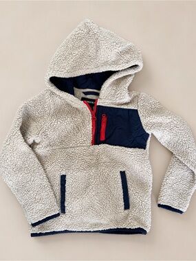 Nordstrom Kids Sherpa Fleece Hooded Pullover Jacket Cream Navy 4T
